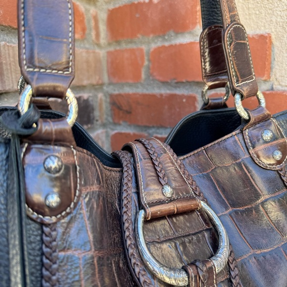 VTG Brighton🤎Large Leather Croc Embossed Brown/Black Shoulder Bag - Picture 5 of 14